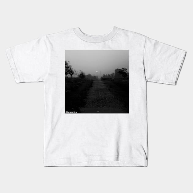 Empty road leading nowhere (black and white photography)) Kids T-Shirt by (b)ananartista sbuff